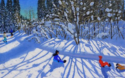 Sledging and Skiing Down the Trail, Morzine by Andrew Macara